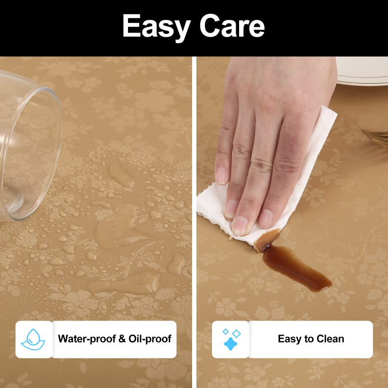 Smiry Round Table Cloth, Waterproof Heavy Duty Vinyl Tablecloths, Wipeable Washable Table Cover for Kitchen and Dining Room (Brown, 60" Round) - Image 4